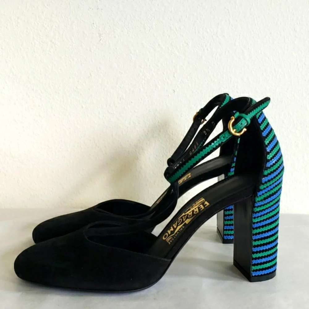 NWOT Salvatore Ferragamo Fergie Suede/Leather T-strap Shoes Size 9 1/2 … - Picture 7 of 11